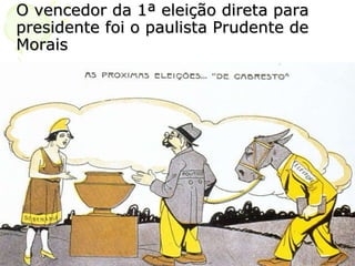 O vencedor da 1ª eleição direta para presidente foi o paulista Prudente de Morais 
