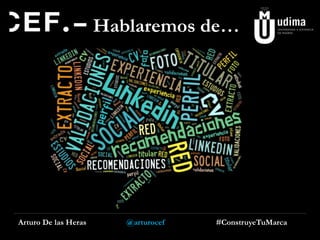 Hablaremos de…

Arturo De las Heras

@arturocef

#ConstruyeTuMarca

 