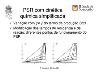 PSR com cinética
      química simplificada
• Variação com γ e β do termo de produção S(c)
• Modificação dos tempos de residência e de
  reação: diferentes pontos de funcionamento do
  PSR




                  II Escola de Combustão
 