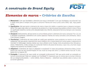 A construção do Brand Equity
Elementos de marca – Critérios de Escolha
 