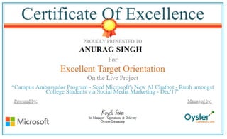 Certificate of Excellence for Excellent Target Orientation