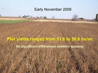 Early November 2009




Plot yields ranged from 51.6 to 58.6 bu/ac
    No significant differences between systems
 