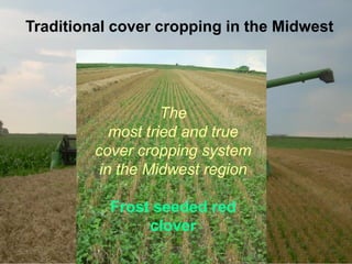 Traditional cover cropping in the Midwest




                    The
            most tried and true
         cover cropping system
          in the Midwest region

           Frost seeded red
                clover
 