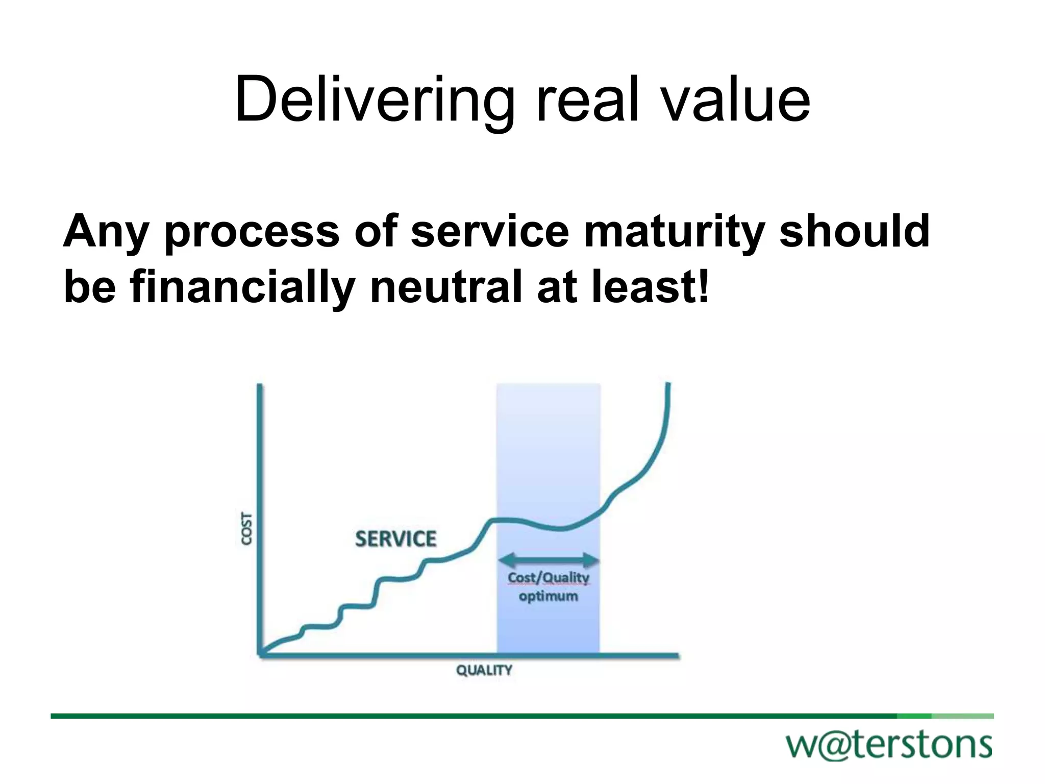 Delivering real value
Any process of service maturity should
be financially neutral at least!

 