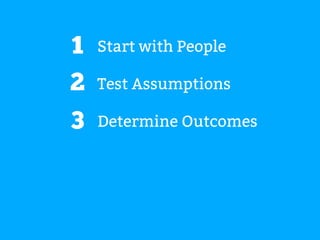 Start with People 
Test Assumptions 
Determine Outcomes 
1 
2 
3 
 