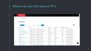 Where can you find active CTF’s
11
 