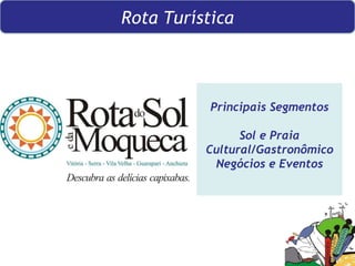 Principais Segmentos Sol e Praia Cultural/Gastronômico Negócios e Eventos Rota Turística 