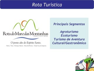 Principais Segmentos Agroturismo Ecoturismo Turismo de Aventura Cultural/Gastronômico Rota Turística 