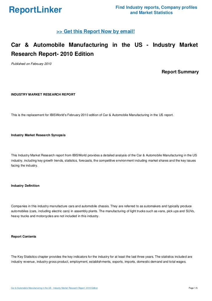 Car & Automobile Manufacturing in the US Industry Market Research