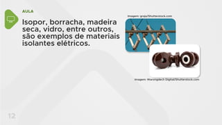 AULA
12
Isopor, borracha, madeira
seca, vidro, entre outros,
são exemplos de materiais
isolantes elétricos.
Imagem: graja/Shutterstock.com
Imagem: Warongdech Digital/Shutterstock.com
 