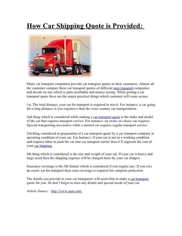 How Car Shipping Quote is Provided