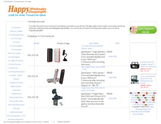 Car DVR System, Car Video Recorder, Car Camera




                                         Car Video Recorder
               Categories                                                                                                                                                                       Service Center
                                          Car Video Recorder is your road eye for everything occurs while you are driving. The high quality video & audio can be timely and strong
             Hot products                 evidence to address accident and distinguish responsibility. You can find all you need for recording video while in your car here at
          Electronic Gadgets              Happyshoppinglife!

        Car Multimedia Player
                                        Displaying 1 to 5 (of 5 products)                                                                                                                        Currencies
            Car DVD Player
                                                                                                                                                                                               US Dollar
               Car Video
                                                  Model                                  Product Image                         Item Name                            Price
          Car GPS Navigation                                                                                        Car Video Recorder with Mini                                               Specials [more]
                                                                                                                    Sports Camera
            Car Accessories
                                                                                                                    Specifcation * High definition $33.87
       Rear View Cameras
                                        HSL-DV-03                                                                   Video Recorder and Camera *
       Car Alarm System                                                                                             Voice-activated standby time ... more info
                                                                                                                    is up to 500 hours *
       Car Digital TV Receiver
                                                                                                                    Continuous video recording                                                    Autoradio with DVD
       Car Video Recorder                                                                                           time more...                                                                  Navigation Digital TV
                                                                                                                    Mini Digital Video Camera 30FPS                                               ISDB-T for Toyota Yaris
       Car Electronics
                                                                                                                    - DVR                                                                         $359.10 $314.99
      Car Parking Sensor System                                                                                                                                                                   Save: 12% off
                                                                                                                    Specifcation * Mini camera * $36.90
         Computer - Laptop -
                                        HSL-DV-01                                                                   Voice-activated standby time                                                  7 Inch Car Multimedia
                                                                                                                    is up to 500 hours *         ... more info
                Netbook                                                                                                                                                                           Player DVD, GPS,
                                                                                                                    Continuous video recording                                                    Parking Sensor and
         Portable DVD Player                                                                                        time more than 4 hours *                                                      Camera
           Digital Cameras -                                                                                        Support 1G- 32G TF...                                                         $304.85 $280.99
                                                                                                                    Night Vision Mini DVR with 2.5                                                Save: 8% off
              Camcorders                                                                                            Inch LCD Monitor
                                                                                                                                                                                       English    German      Spanish
            Mobile Phones                                                                                           Specfication * Night Vision  $45.60
                                                                                                                                                                                     French    Italian    Portuguese
         Watch Mobile Phone             HSL-DV-05                                                                   Mini DVR with 2.5 Inch LCD                                        Swedish    Arabic     Russian
                                                                                                                    Screen * Automatically take ... more info                         Romanian      Dutch     Hindi
         Home Audio/ Video                                                                                          video when you turn on the                                       Danish    Czech      Norwegian
       MP3 / MP4 Player Watch                                                                                       ignition and shut down after                                        Greek    Finnish     Bulgarian
                                                                                                                    turn off...                                                       Copyright © 2006-2012 Happy
               LED Light                                                                                                                                                                   Shopping Happy Life
          Health and Lifestyle                                                                                                                                                       China electronics whoelsale 网站统
                                                                                                                                                                                     计 Link Exchange 寻找优秀的中国
     Security Equipment - CCTV                                                                                                                                                               电子产品供应商
       Surveillance Equipment -
http://www.happyshoppinglife.com/car-accessories-car-video-recorder-c-37_68.html（第 1／3 页）6/20/2012 12:52:29 PM
 