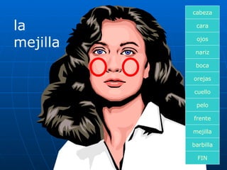 la mejilla cara boca nariz orejas cuello pelo frente mejilla ojos FIN barbilla cabeza 