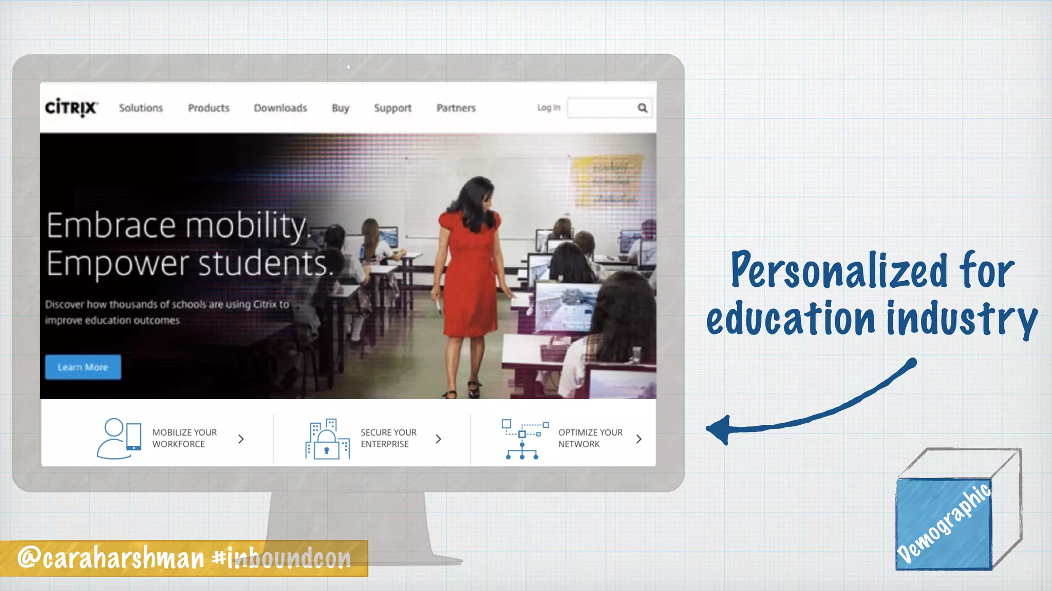 @caraharshman #inboundcon Demographic
Personalized for
education industry
 