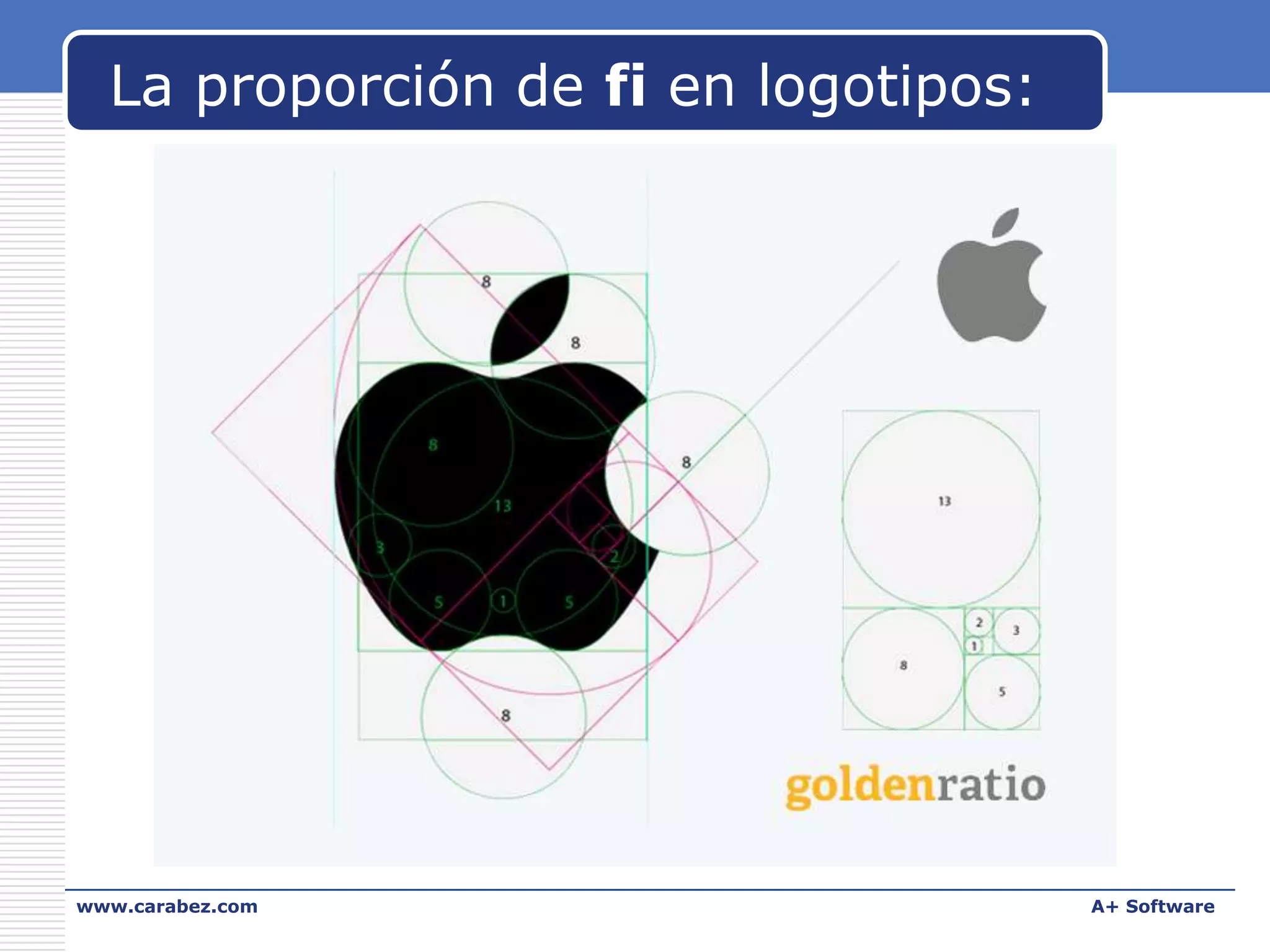 La proporción de fi en logotipos:

www.carabez.com

A+ Software

 