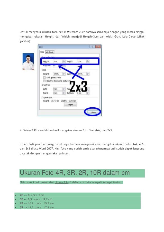 Ukuran Foto 2x3 3x4 4x6 Dalam Cm