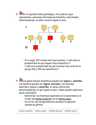 8.       En el siguiente árbol genealógico, los cuadros rojos
     representan a personas afectadas de hemofilia, enfermed...