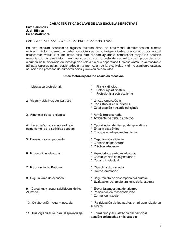 Caracteristicas claves de las escuelas efectivas