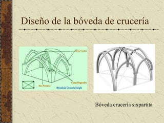 Diseño de la bóveda de crucería
Bóveda crucería sixpartita
 