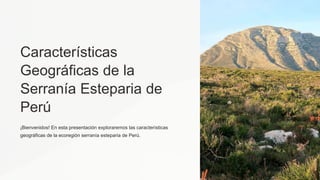 Características
Geográficas de la
Serranía Esteparia de
Perú
¡Bienvenidos! En esta presentación exploraremos las características
geográficas de la ecoregión serranía esteparia de Perú.
 