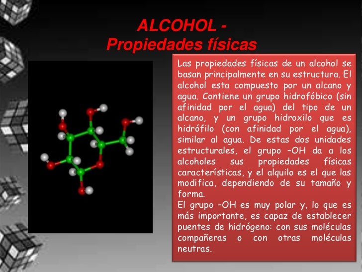 Propiedades físicas y químicas del alcohol