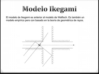 El modelo de Ikegami es anterior al modelo de Walﬁsch. Es también un
modelo empírico pero con basado en la teoría de geométrica de rayos.
 