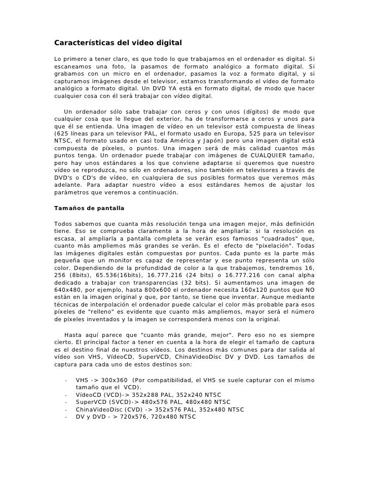 Resultado de imagen para caracteristicas del video digital