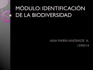 MÓDULO: IDENTIFICACIÓN
DE LA BIODIVERSIDAD
ANA MARÍA ANDRADE A.
13/04/14
 