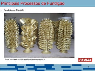 Principais Processos de Fundição
• Fundição de Precisão
Fonte: http://www.mrfundicaodebijuteriaswebnode.com.br
6
 