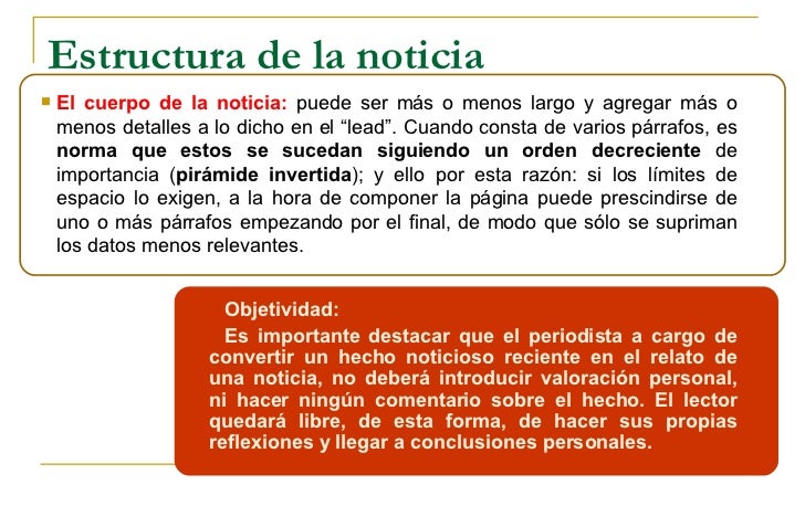 Caracteristicas y estructura de la noticia
