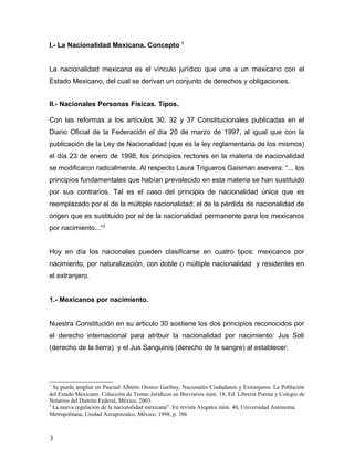 Características y problemas practicos de la nacionalidad mexicana