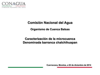 Comisión Nacional del Agua
Organismo de Cuenca Balsas
Caracterización de la microcuenca
Denominada barranca chalchihuapan
Cuernavaca, Morelos, a 02 de diciembre de 2014
 
