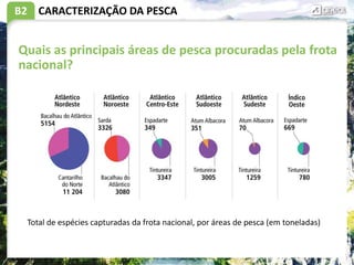 B2 CARACTERIZAÇÃO DA PESCA
Quais as principais áreas de pesca procuradas pela frota
nacional?
Total de espécies capturadas da frota nacional, por áreas de pesca (em toneladas)
 