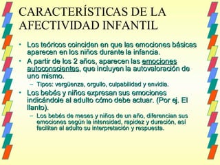 CARACTERÍSTICAS DE LA AFECTIVIDAD INFANTIL ,[object Object],[object Object],[object Object],[object Object],[object Object]