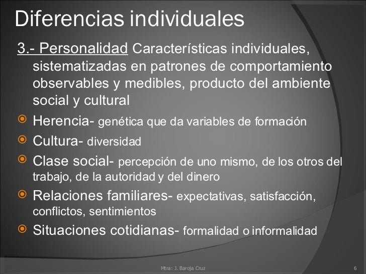 Características del individuo