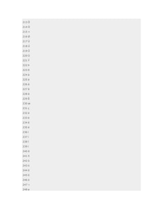 213 Õ
214 Ö
215 ×
216 Ø
217 Ù
218 Ú
219 Û
220 Ü
221 Ý
222 Þ
223 ß
224 à
225 á
226 â
227 ã
228 ä
229 å
230 æ
231 ç
232 è
233 é
234 ê
235 ë
236 ì
237 í
238 î
239 ï
240 ð
241 ñ
242 ò
243 ó
244 ô
245 õ
246 ö
247 ÷
248 ø
 