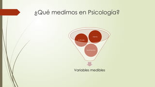 ¿Qué medimos en Psicología?
Variables medibles
Sentimientos
Actitudes
Mente
 