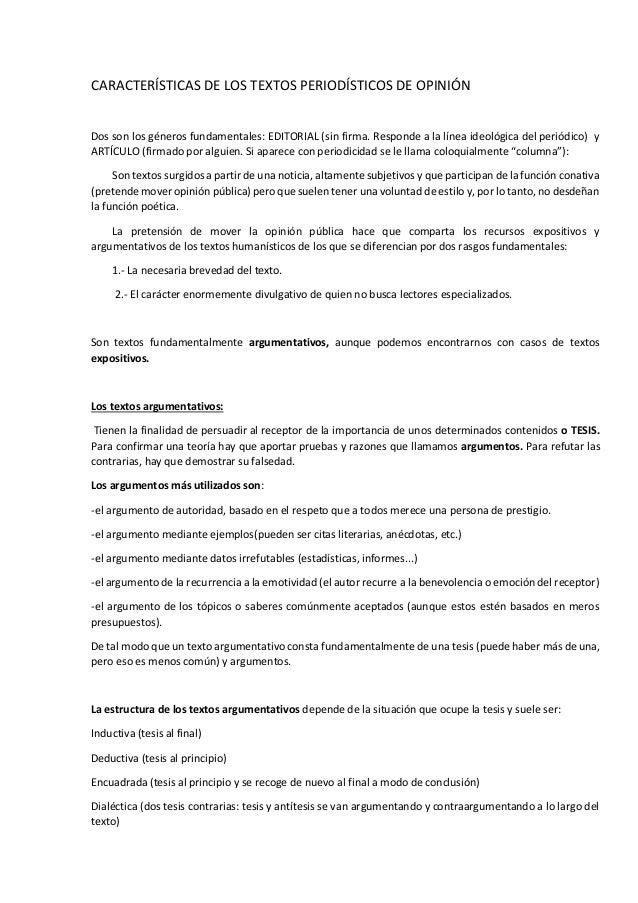 Características de los textos periodísticos de opinión