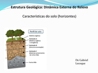 Estrutura Geológica: Dinâmica Externa do Relevo
Características do solo (horizontes)
De Gabriel
Lecoque
 