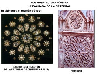 INTERIOR DEL ROSETÓN
DE LA CATEDRAL DE CHARTRES (PARÍS)
EXTERIOR
- LA ARQUITECTURA GÓTICA -
LA FACHADA DE LA CATEDRAL
La vidriera y el rosetón góticos
 