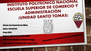 Alumno: Ana Raquel Barrón Milián
Boleta: 20210A1203
Grupo:1NX31
Profesor: JUAN MANUEL RAMOS QUIROZ
Materia: Fundamentos de Administración
Ciclo escolar: 21/1(octubre 2020 -febrero 2021)
 