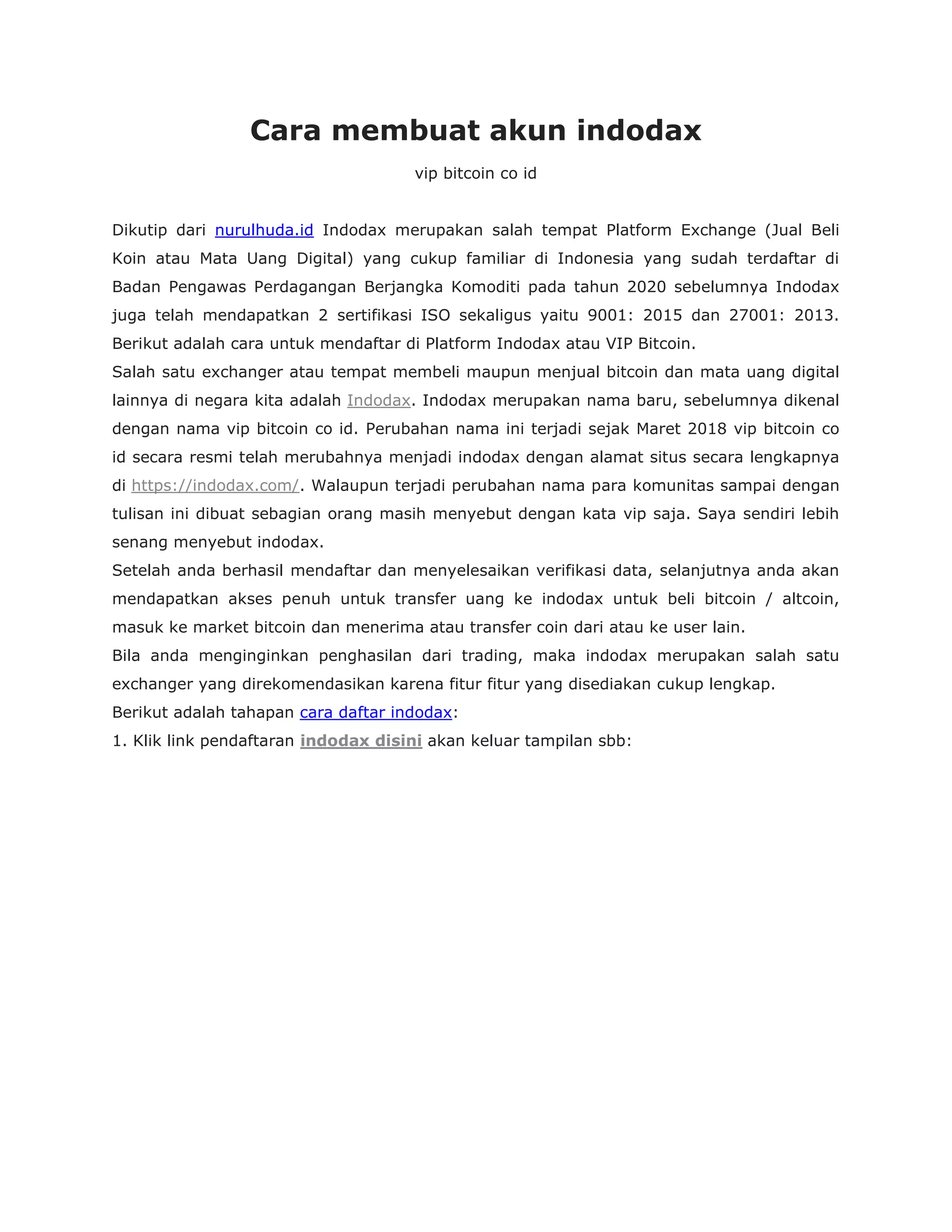 Cara daftar indodax | PDF