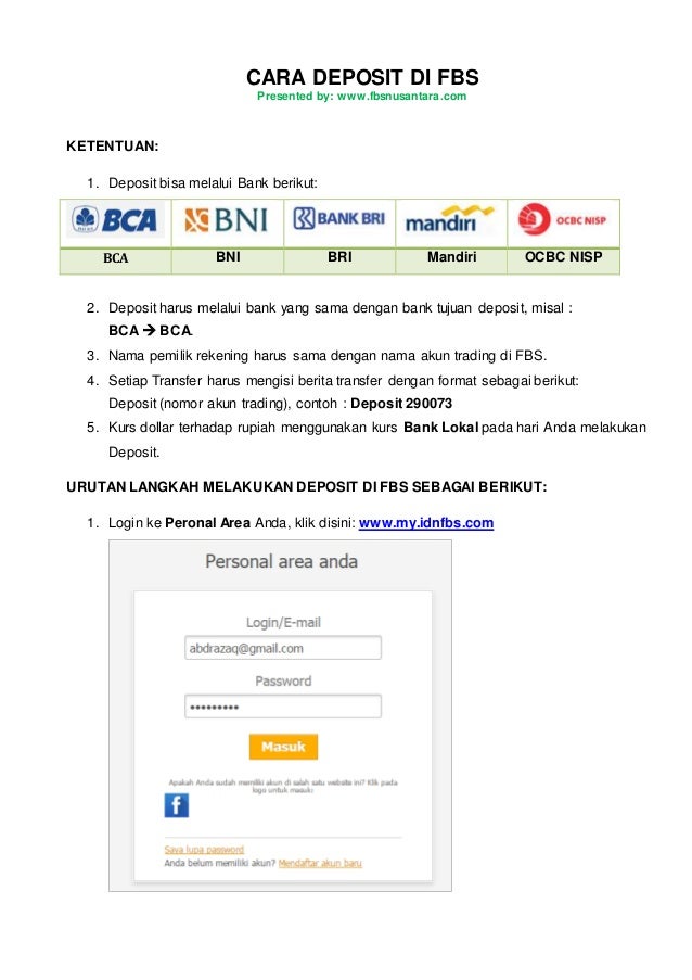 Cara deposit fbs via bri