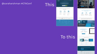 @caraharshman #CTAConf
WHAT?
1. Define Audiences →
optimize.ly/p13n-template
2. Content: Print out
homepage, circle areas you
can personalize w/ content
3. More details →optimize.ly/
homepage-story
 