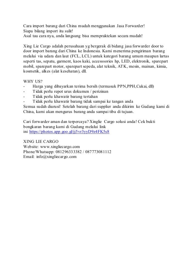 Cara Import Barang Dari China Xing Lie Cargo