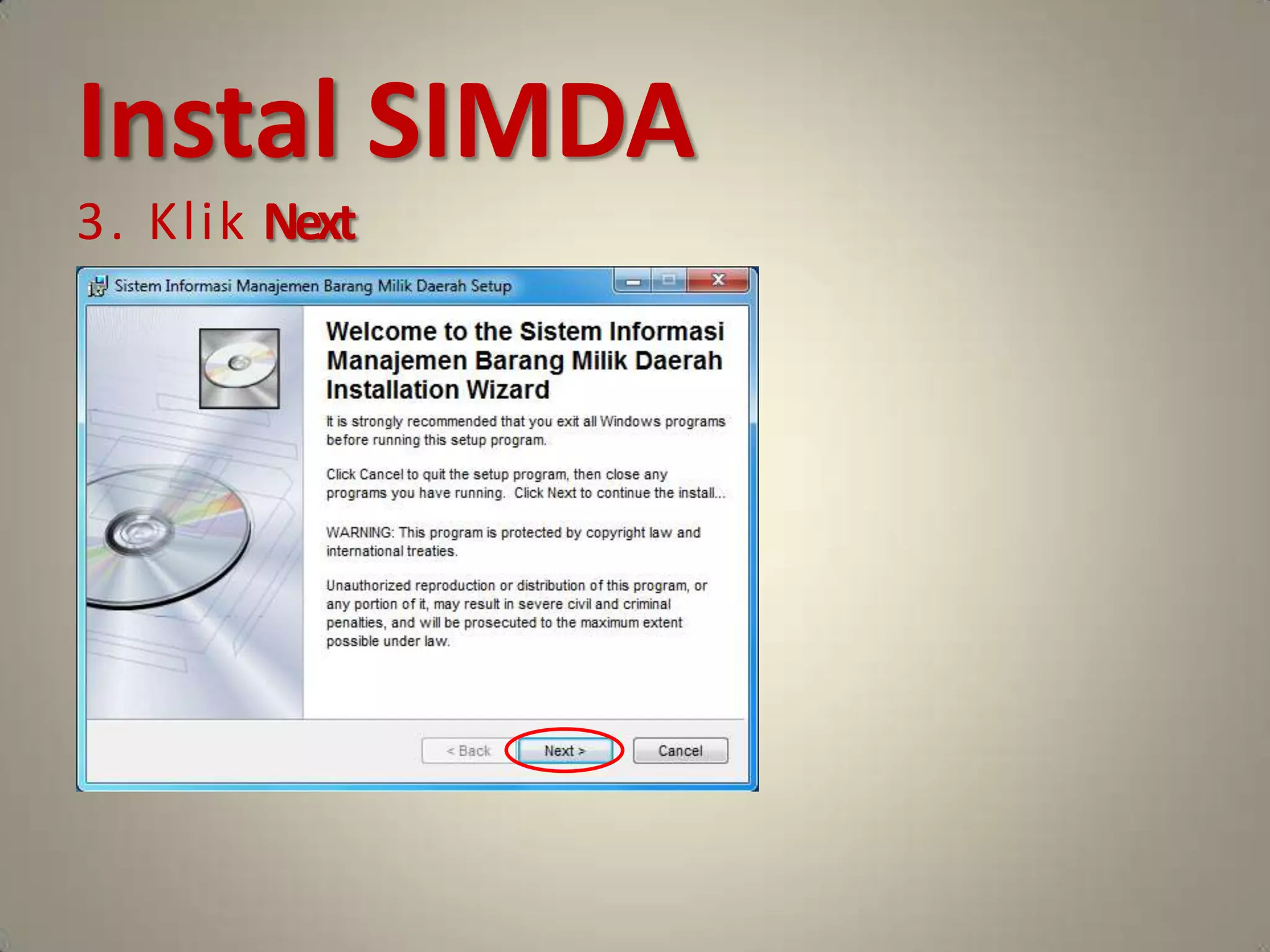 Instal SIMDA
3. Klik Next
 