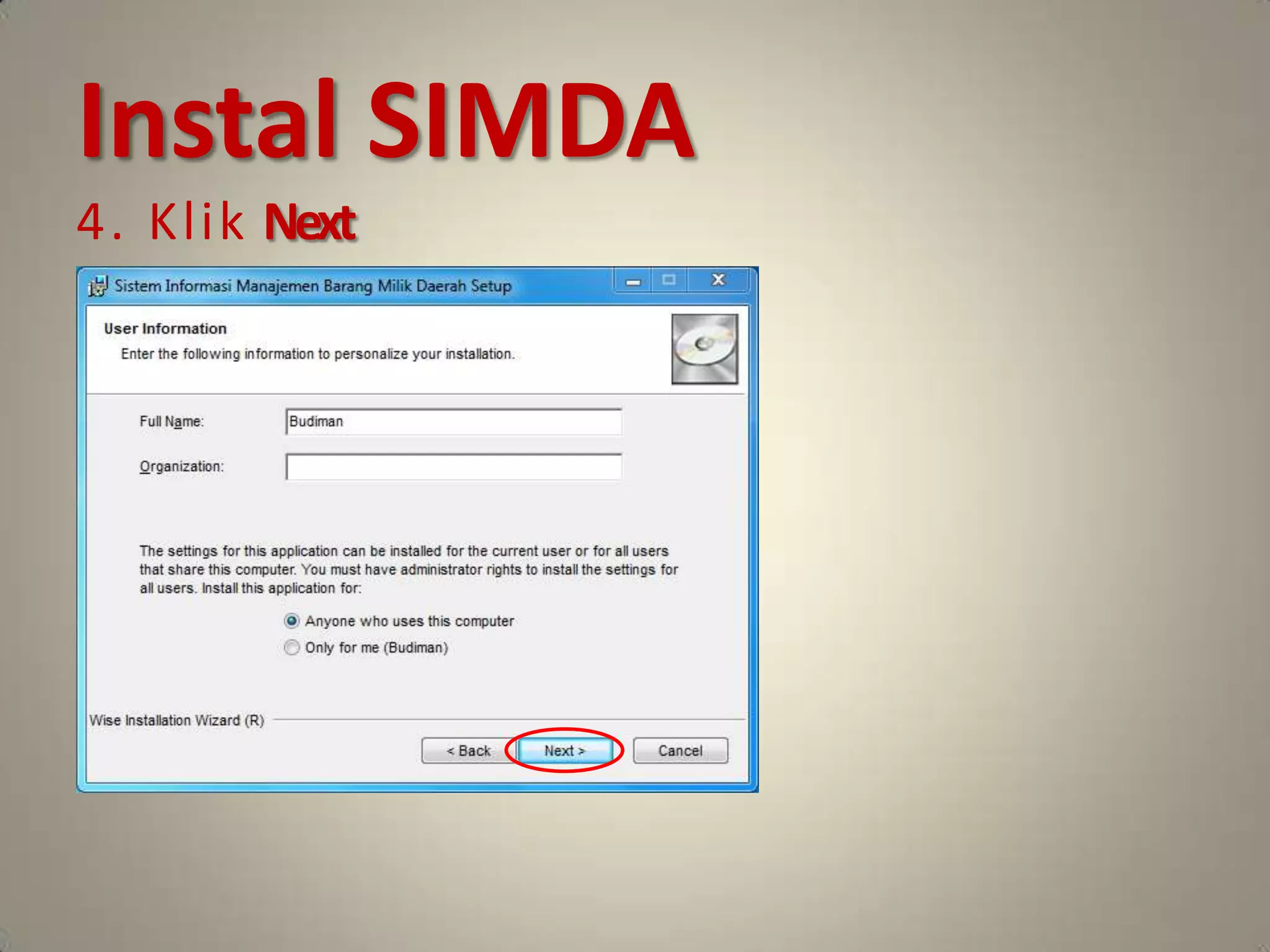 Instal SIMDA
4. Klik Next
 
