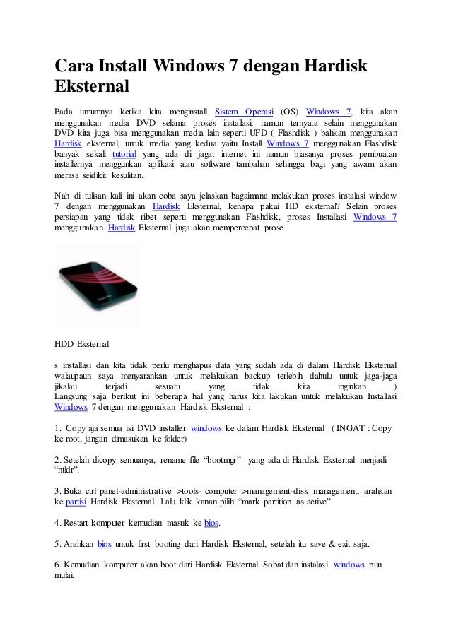 Cara install windows 7 dengan hardisk eksternal