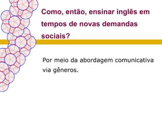 Como, então, ensinar inglês em
tempos de novas demandas
sociais?


Por meio da abordagem comunicativa
via gêneros.
 