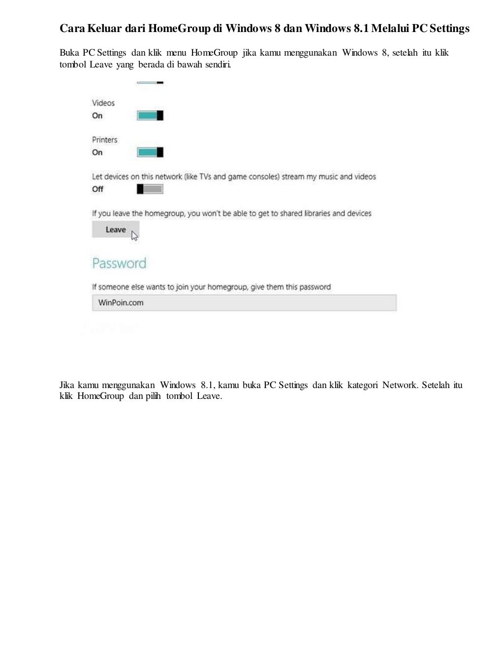 Cara keluar dari home group di windows 8 dan windows 8